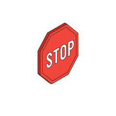 Isometric Detailed Stop Sign Symbol Road Safety Regulation Icon