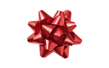 Close-up of a vibrant red, star-shaped ribbon bow