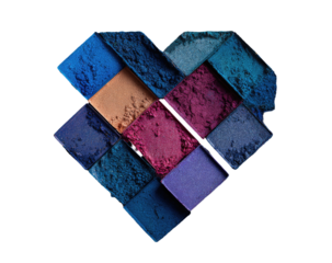 Heart-shaped arrangement of eyeshadow palettes