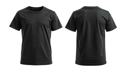 A front and back view of a plain black, short-sleeved crew neck t-shirt