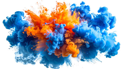 Vivid explosion of blue and orange clouds against a black background, creating a dynamic effect