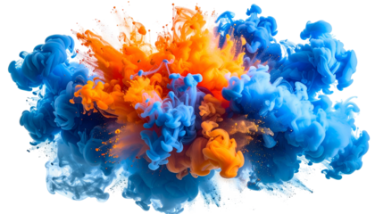 Vivid explosion of blue and orange clouds against a black background, creating a dynamic effect