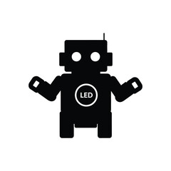 Fototapeta premium Black robot icon with white L E D symbol on chest vector