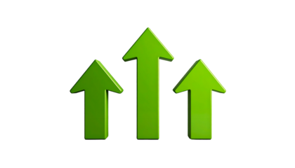 Three green, upward-pointing arrows on a black background, implying growth and direction