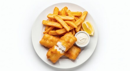 Fish Chips Beer Battered White Background
