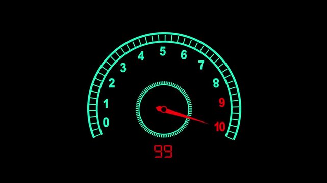 Sleek digital tachometer and speedometer dial showing reading of 59 in high-tech gauge interface design. Digital Speedometer or Tachometer Displaying a Reading of 59 gauge dial.