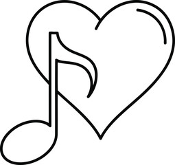 Obraz premium Vector art of a simple line art illustration of a heart shape with a musical note inside