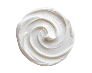 Creamy, swirling substance in a circular shape against a black background