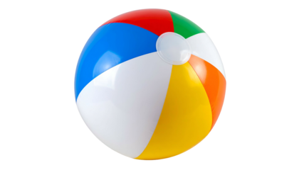A close-up of a brightly colored, inflatable sphere against a stark black backdrop