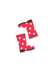 Rubber red autumn boots. Vector color illustration.