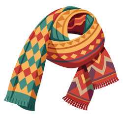 Warm and Cozy Plaid Scarf Featuring Geometric Patterns and Fringed Edges in Earthy Tones