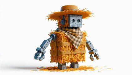 Robot Disguised as Hay Bale Scarecrow 