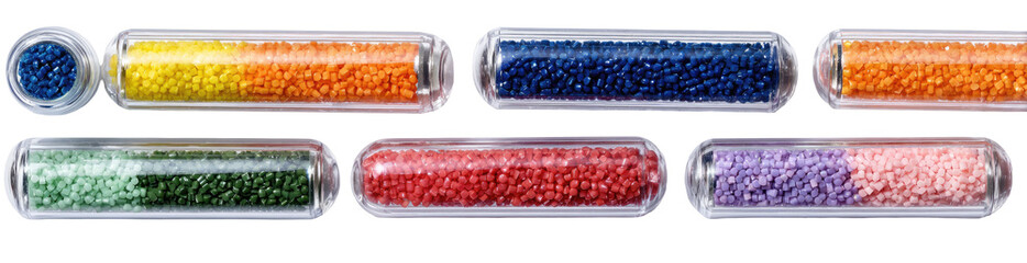 Colorful granular material in sealed containers