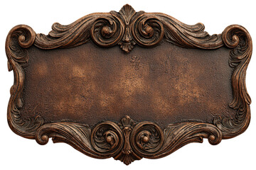 Ornate,  bronze-toned nameplate with sculpted,  baroque-style frame