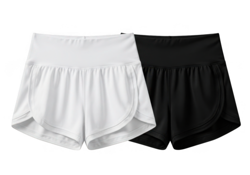 Two athletic shorts one white and one black isolated on transparent background