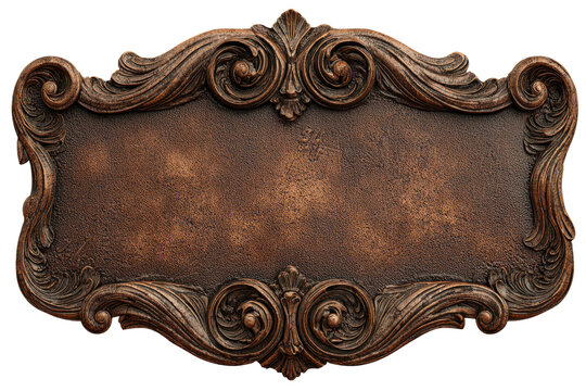 Ornate,  bronze-toned nameplate with sculpted,  baroque-style frame
