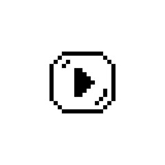 Fototapeta premium Retro 8-bit play button inside a circle. Black and white minimalist pixel icon representing media start or playback. Perfect for old-school interfaces, music apps, or vintage game menus.