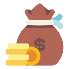 coin stack with dollar money bag flat icon