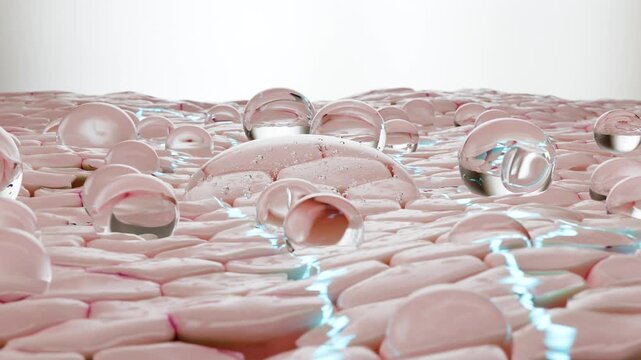 Hyaluronic acid or Moisturizer serum drop, essential Oil Bubbles for cosmetics in water, beauty cosmetic concept, Collagen and vitamin, Skin solution for reducing wrinkles, skin absorption, 3d render