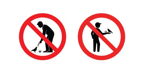 red circle prohibition signs showing a person sweeping and a person feeding birds