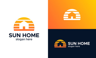 Fototapeta premium House building logo design vector illustration with sun design graphic Icon, symbols, creative