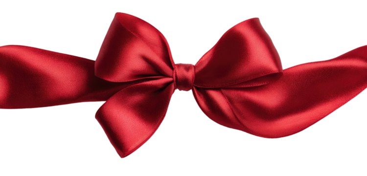 A vibrant red satin ribbon bow, elegant and luxurious