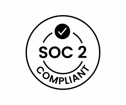 SOC 2 compliant certificate badge icon. Clean, modern design symbolizing verified data security, trust, and compliance with SOC 2 standards. Perfect for SaaS platforms, cybersecurity companies, IT