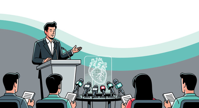 The doctor is holding a press conference regarding the new research results of human heart