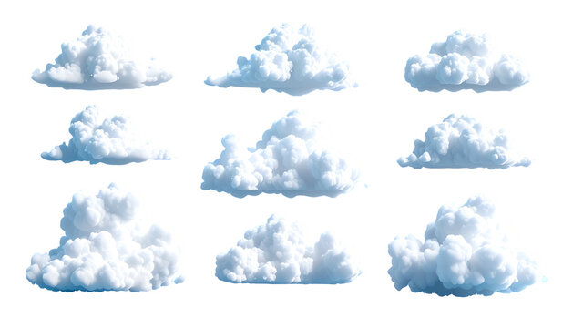 Isolated puffy cumulus clouds on black background, digitally rendered