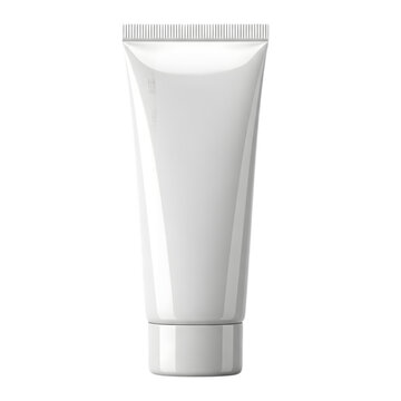Blank white plastic tube for cream, lotion, or toothpaste, standing upright on a white background, ready for branding.