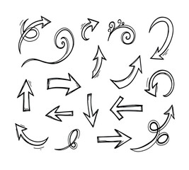 Vector art of collection of handdrawn arrow illustrations, showcasing various styles and directions for use in graphic design and creative projects