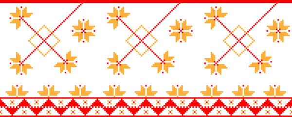 Fastive national traditional embroidery texture. Detailed seamless ornamental pattern. Textile print abstract background. Vector illustration