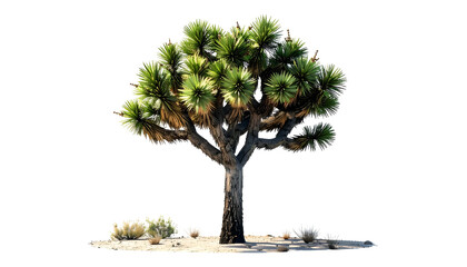 A detailed isolated image of a large, multi-branched desert tree with its green foliage