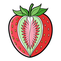 Sliced Strawberry Line Art