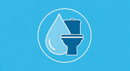 Stylized icon showing a water droplet next to a toilet, symbolizing water usage and conservation in plumbing.