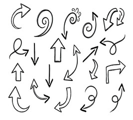 Vector art of collection of handdrawn arrow illustrations, showcasing various styles and directions for use in graphic design and creative projects