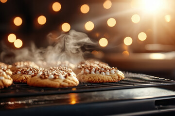 Freshly baked christmas cookies holiday kitchen food photography warm atmosphere close-up view cozy concept