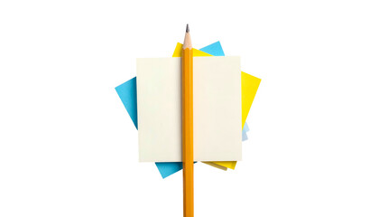 A pencil pierces colorful sticky notes against a black background, creating a centered composition