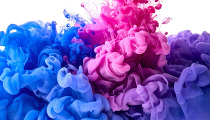 Fototapeta premium Vibrant swirling plumes of blue, pink, and purple ink blending in a dark background