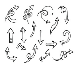 Vector art of collection of handdrawn arrow illustrations, showcasing various styles and directions for use in graphic design and creative projects