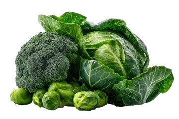 Fresh green vegetables, broccoli, cabbages and brussels sprouts, close up