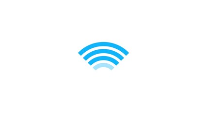 Simple blue wifi symbol with radiating waves and a central dot on a clean white background - Powered by Adobe