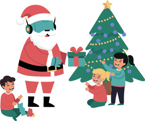Robot Santa Giving Presents to Children