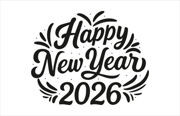 Happy New Year design illustration vector greeting card with Christmas decoration symbol and celebration text for holiday art and business