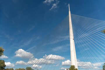 Ada bridge in Belgrade, Serbia reaching for the sky on a sunny day