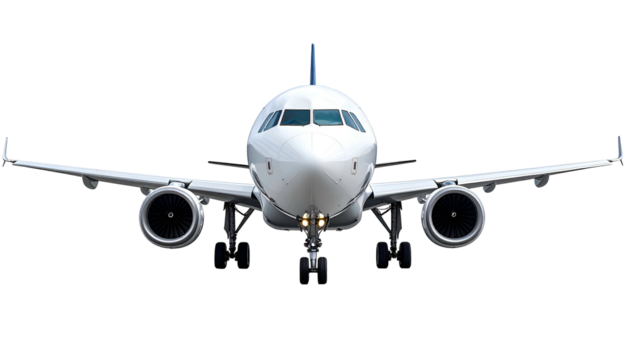 Front view of a modern passenger jet on the tarmac. Ready for take-off with engines running