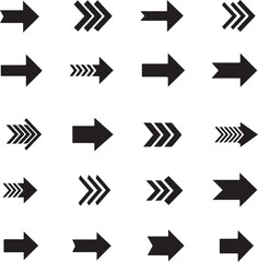 Collection of diverse black arrow icons pointing right, various styles directional symbols