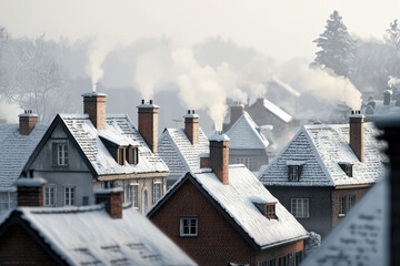 Winter christmas scene of snowy village with chimneys quaint atmosphere cozy environment gigapixel standard view