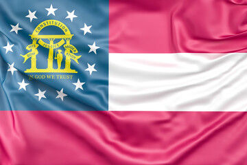 Ruffled flag of Georgia (U.S. State). 3D Rendering