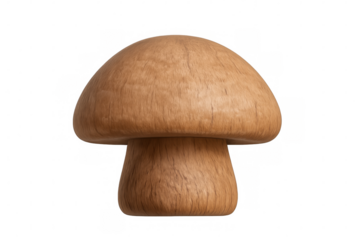 Wooden mushroom carving isolated, showing natural texture and organic shape, representing healthy food and forest theme